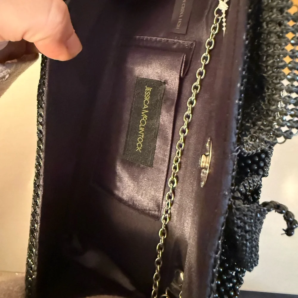 Jessica McClintock Black Sequin‎ Clutch with Bow